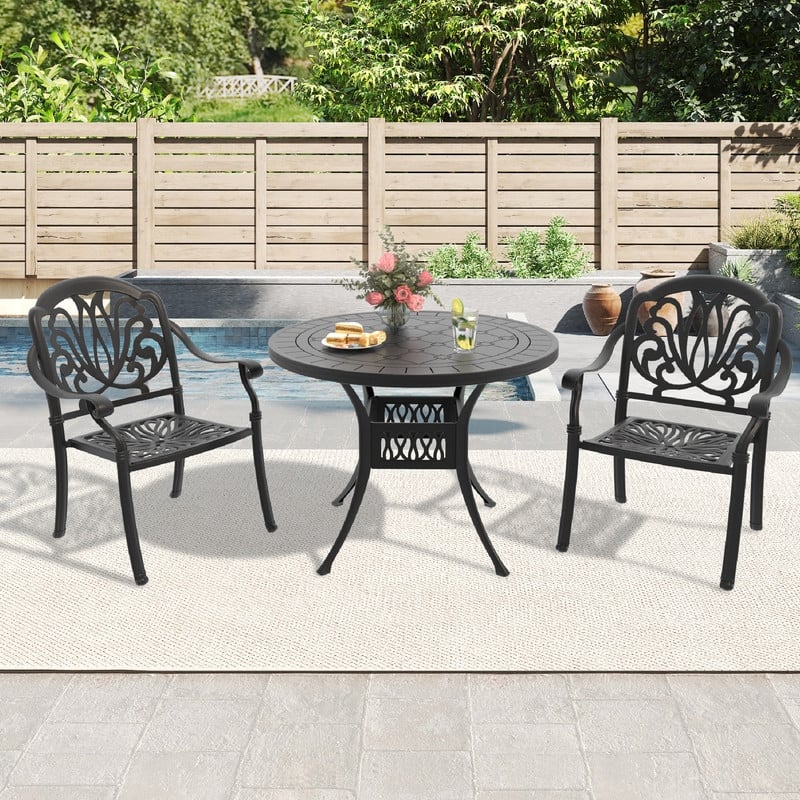 3/5 Piece Cast Aluminum Outdoor Dining Set with 39.37 in. Round Table and Seat Cushions