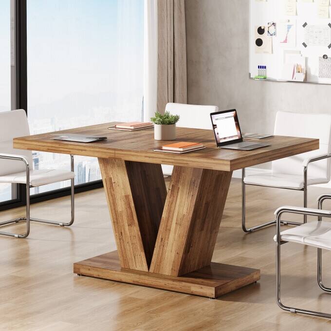 47-Inch Wooden Executive Desk with Heavy Duty Pedestal, Farmhouse Office Computer Desk for Home Office - Walnut Brown