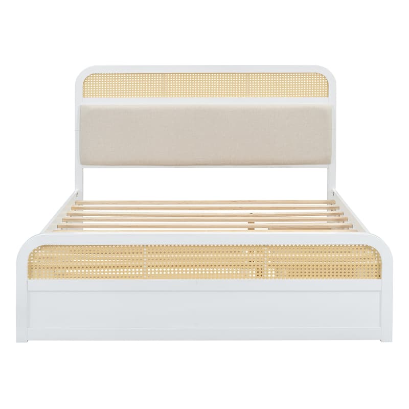 Modern Queen Size Wooden Platform Bed with Trundle and 2 Drawers for Bedroom