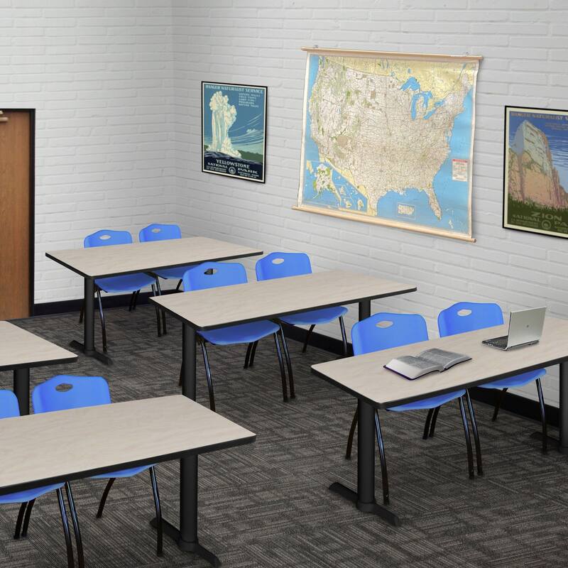48" x 24" Training Table- Maple & 2 'M' Stack Chairs- Blue