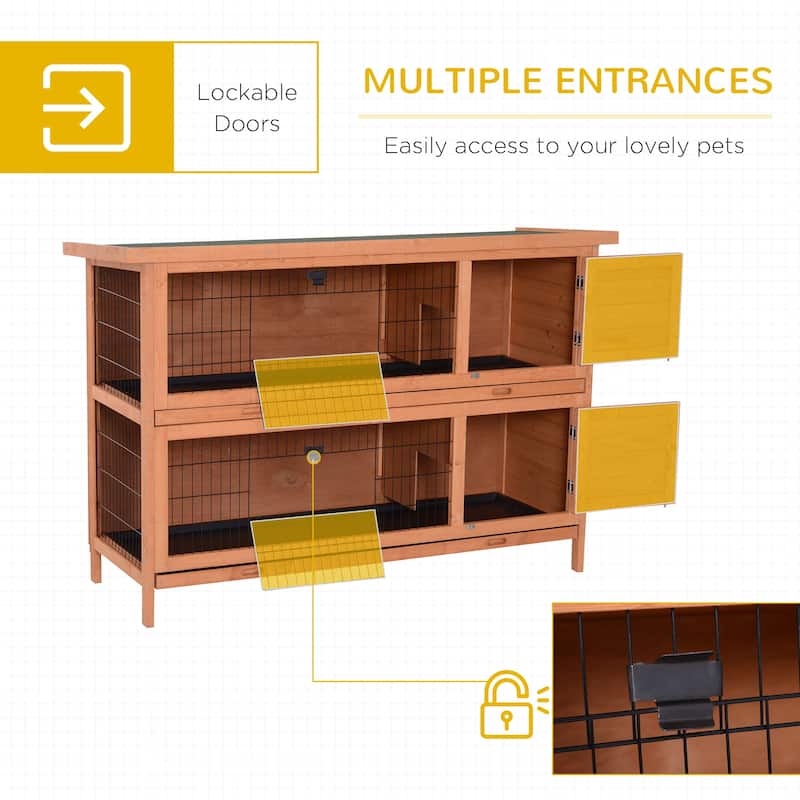 Orange Fir Wood Hutch with Metal Wire, Roof and Removable Trays - 53.75" L x 19.75" W x 36.5" H