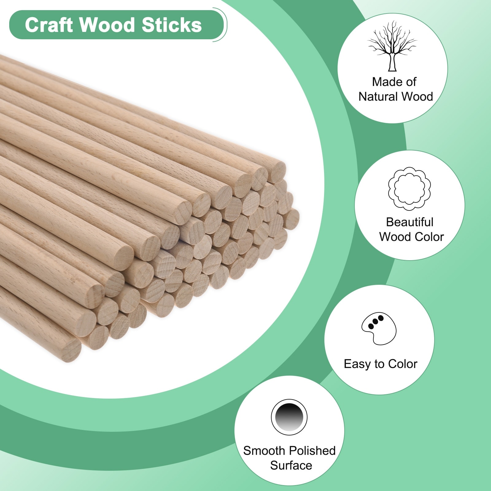 Dowel Rods Wood Sticks, Wooden Dowel Rods, Unfinished Hardwood Sticks, Precut Dowels for Crafting/DIYers/Make Baking/Decorating