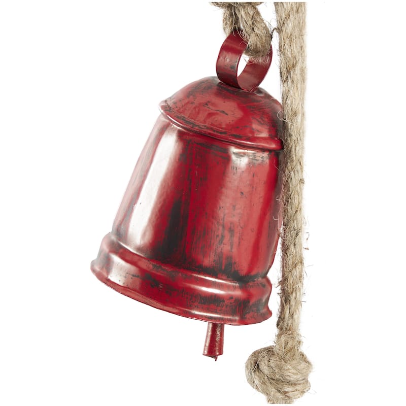 Metal Handmade Cluster Decorative Bells with 4 Bells on Jute Hanging Rope - Gold, Red, White, Black - Roche River Decor