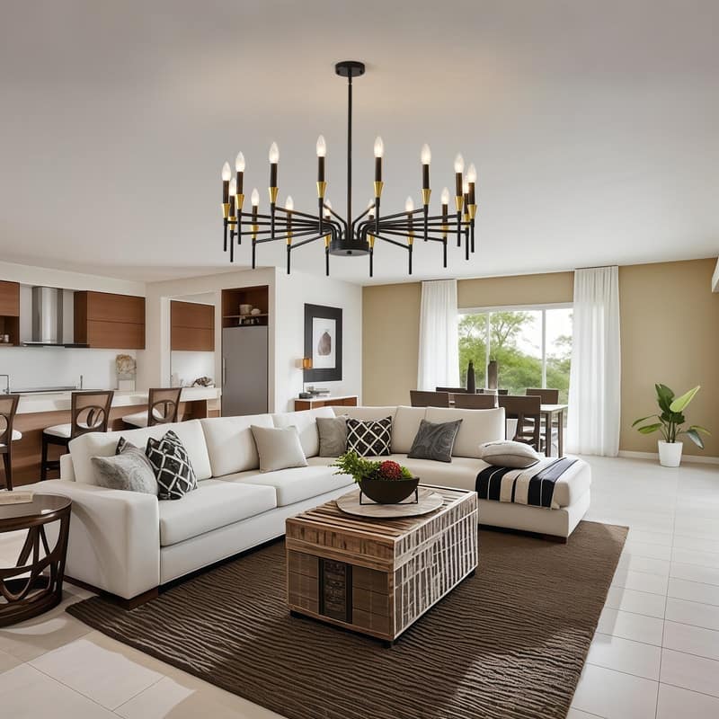 Modern Black Gold Farmhouse Chandelier Large Candle Chandeliers