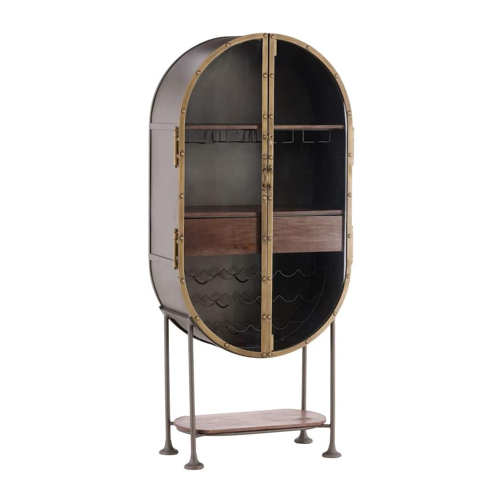 Furniture Classics Eclipse Black Iron Glass Oval Bar Storage Cabinet