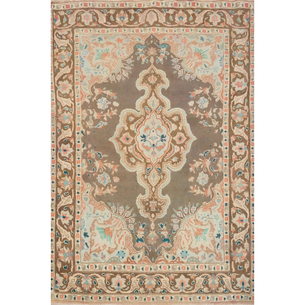 Hand Knotted Oriental 100% Wool Carpet Traditional Floral Brown Tabriz Area Rug - 6' 2'' X 4' 5''