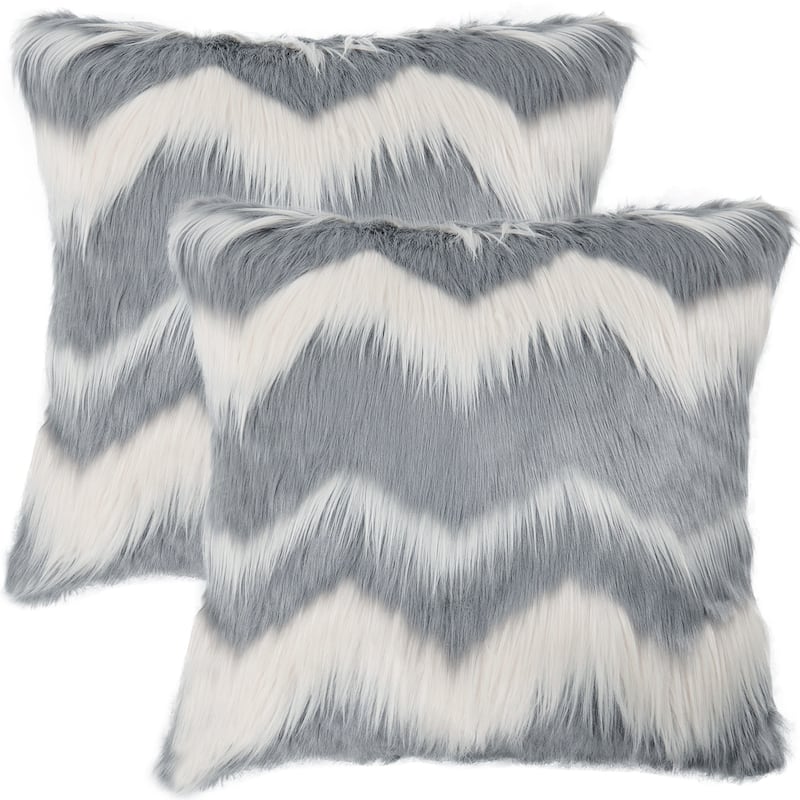 Chevron Shaggy Lamb FauxFur Pillow Cover (Set of 2), NO INSERT