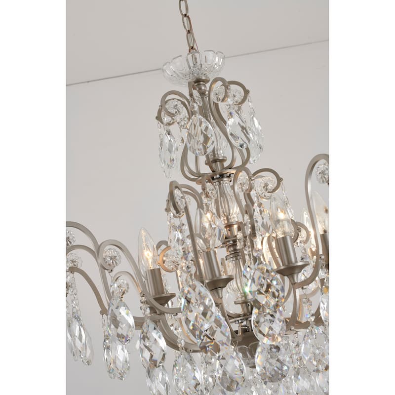 8-Light Pewter Chandelier With Clear Crystals