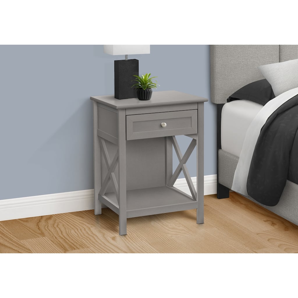 Accent Table, End, Side Table, 2 Tier, Bedroom, Nightstand, Lamp, Storage Drawer, Antique Grey Veneer, Transitional