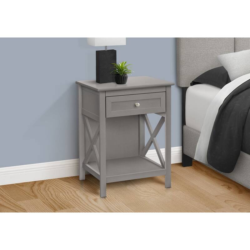 Accent Table, End, Side Table, 2 Tier, Bedroom, Nightstand, Lamp, Storage Drawer, Antique Grey Veneer, Transitional