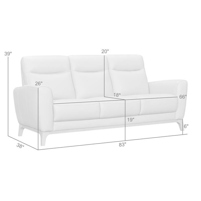 Reysa Sofa, Soft Dove Gray Leather Cushions, Brown Wood, 83 Inch