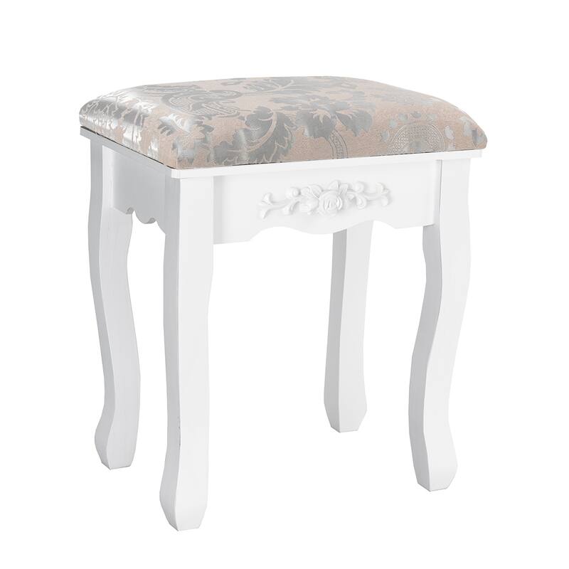 Costway Vanity Wood Makeup Dressing Table Stool Jewelry Desk 4 White
