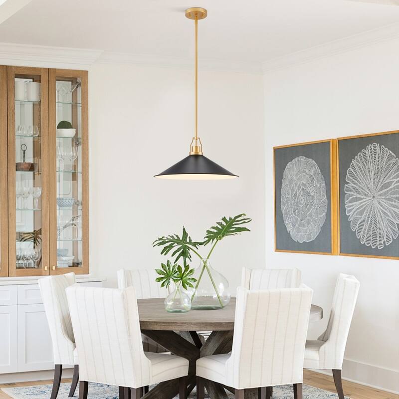 KAWOTI H52.5" Black & Gold Contemporary Pendant Light - W17" x H8"