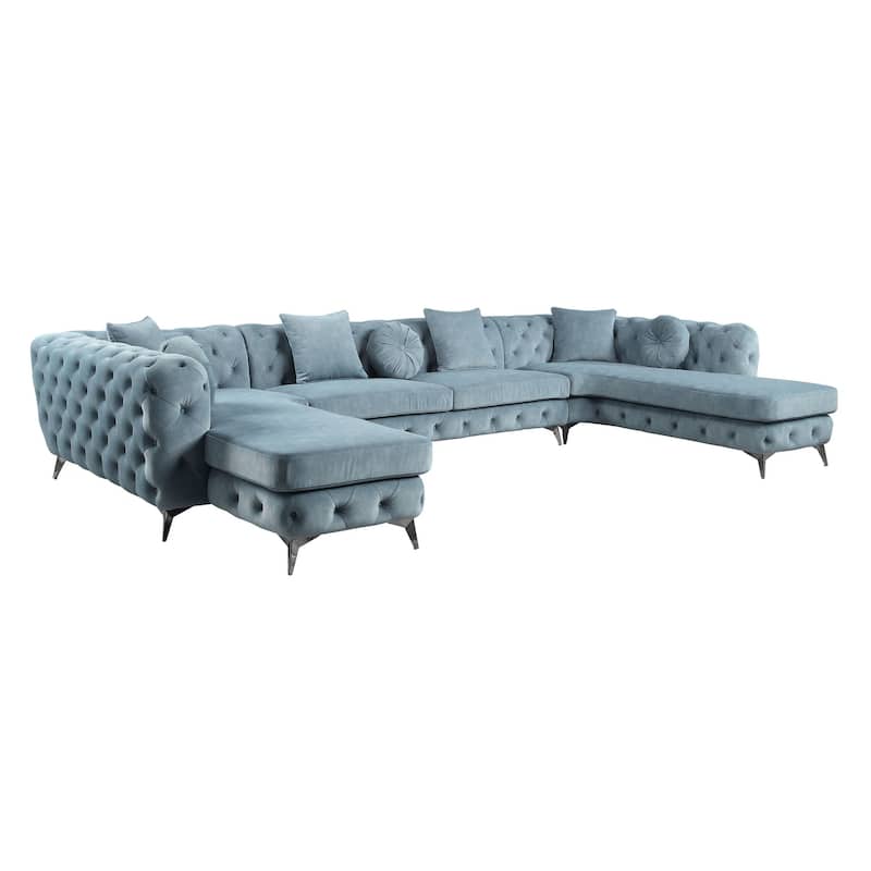 Sabolle Deep Green Sectional Sofa with Accent Pillows