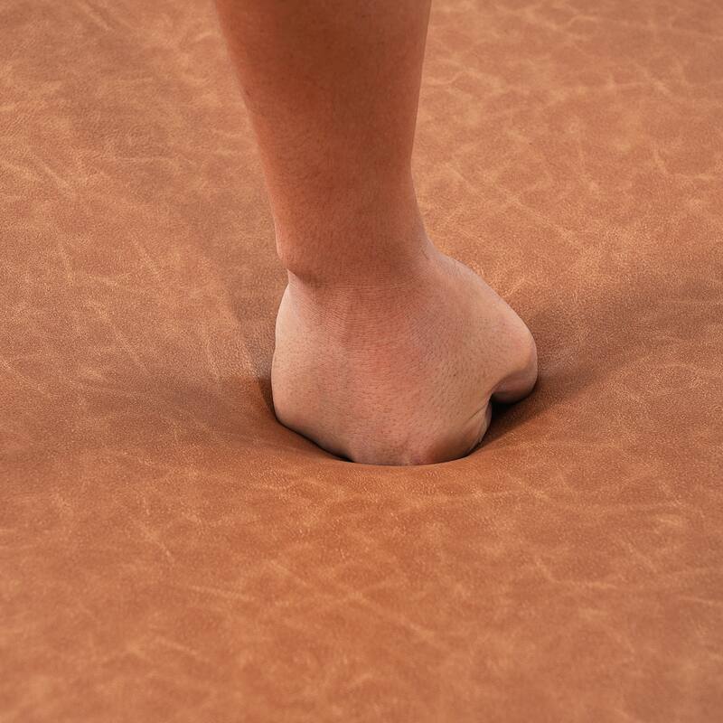 Multifunctional Brown PU Leather Rubber Solid Wood Leg Ottoman