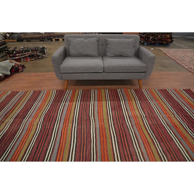 Hand Woven Oriental 100% Wool Carpet Southwestern Geometric Multi-Colored Kilim Area Rug - 11' 6'' X 5' 3''