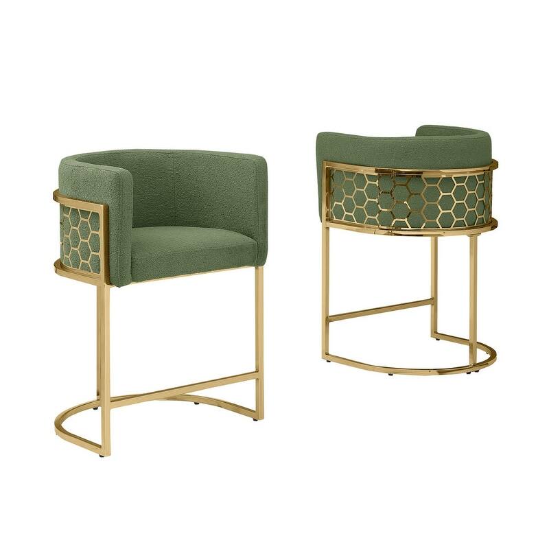 Best Quality Furniture 24" Teddy Fabric Gold Chrome Iron Frame Set of 2. - N/A