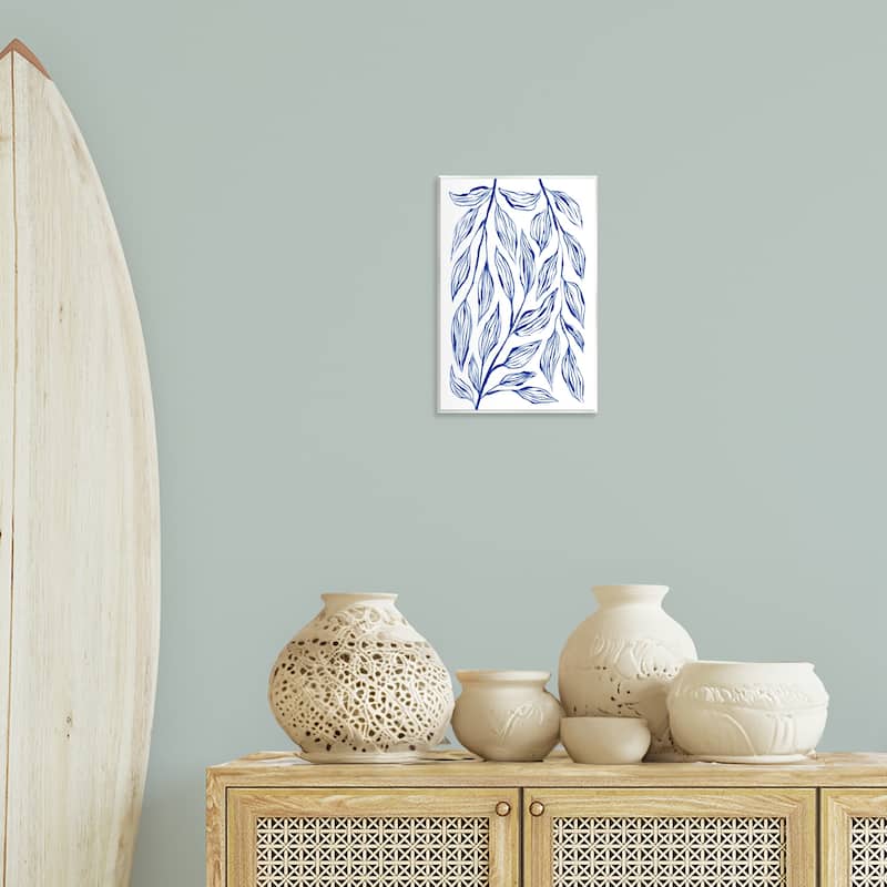 Stupell Simple Blue Leaves on White Wall Plaque Art Design By Martina Pavlova