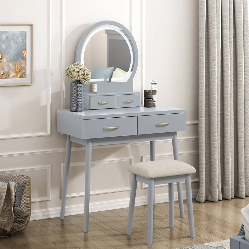 Beautiful Vanity Dresser with Mirror and Stool Set Storage Drawers Bedroom Furniture 1pc - Grey