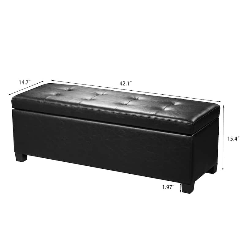 Adeco 42" Faux Leather Storage Ottoman Bench for Bedroom & Entryway - 42.1"X14.7"X15.4"