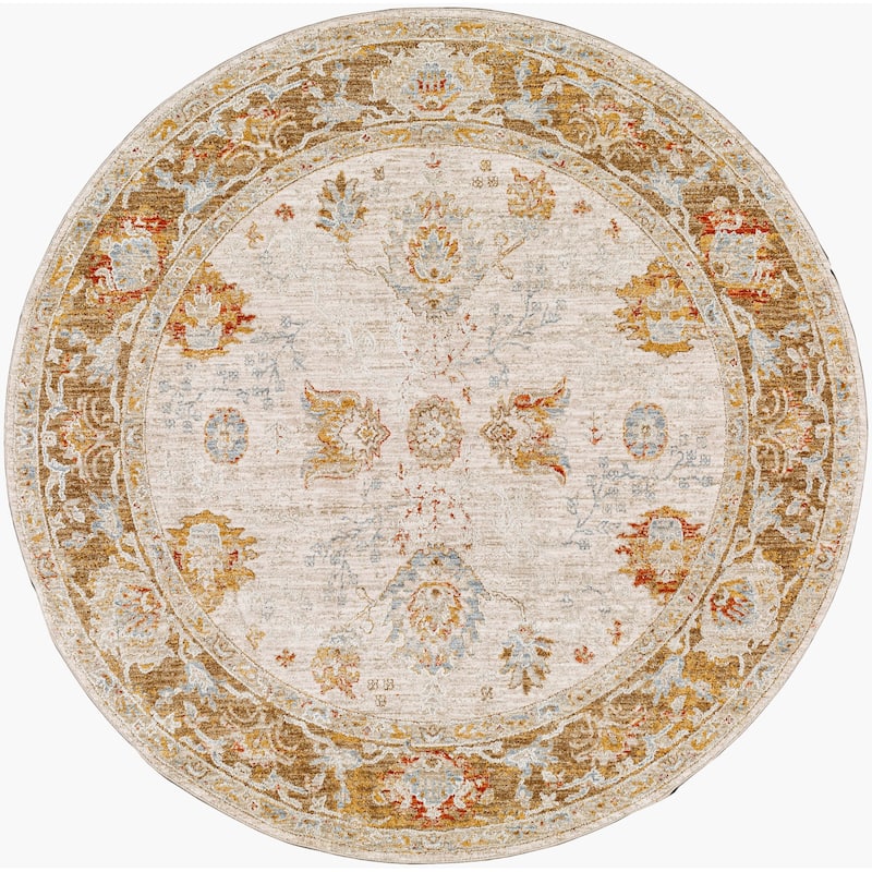 Livabliss Traditional Avant Garde Oriental Area Rug - 5'3" x 5'3" Round - Olive/Cream