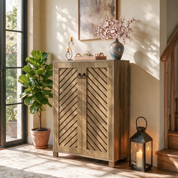 Shoe Cabinet with Diagonal Slatted Doors, 6-Tier Shoe Storage