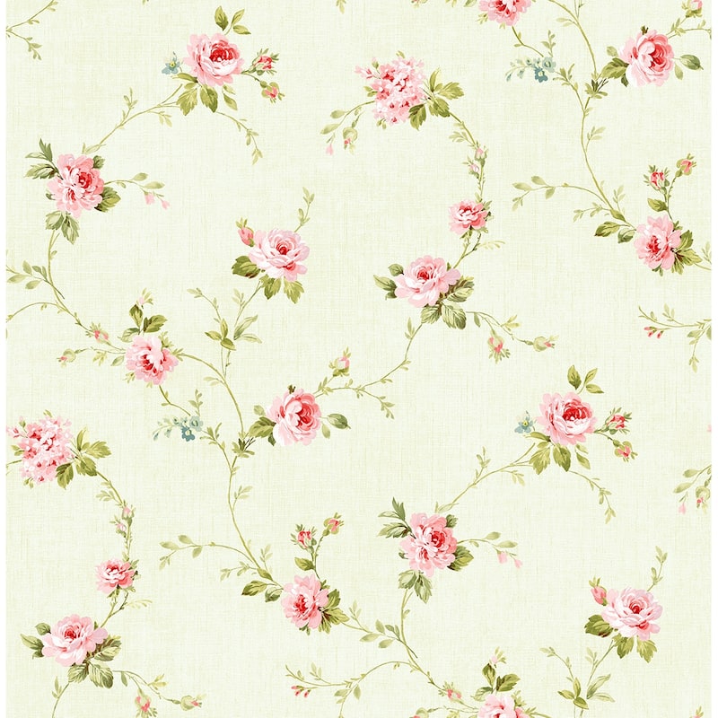 Seabrook Designs Pink Floral Trail Unpasted Wallpaper - 20.5 in. W x 33 ft. L - Cream & Pink