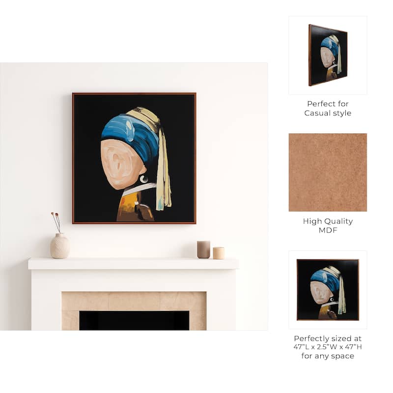 Decorative Canvas Wall Art with Hand-Painted Girl - 47", Black &Blue