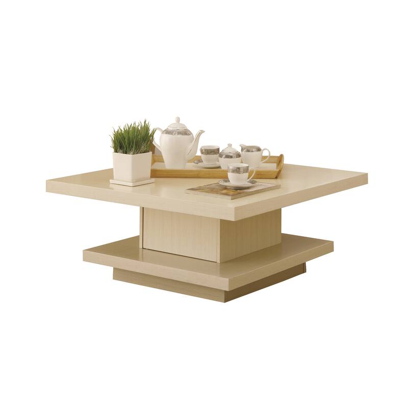 Ross Modern Square Coffee Table with Wrap Around Base Shelf and Hidden Storage by Strick & Bolton