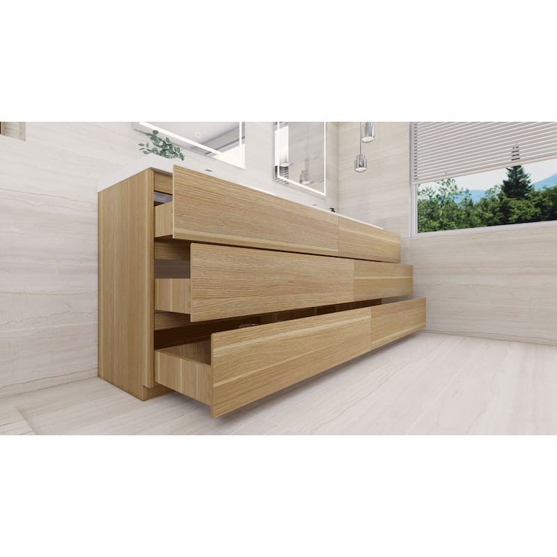 Angeles 84" freestanding bath vanity with dual basin reinforced acrylic top