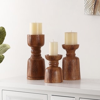 SAFAVIEH Lia Faux Wood Decorative Candle Holder (Set of 3) - 4.1" W x 4.1" L x 5.9" H