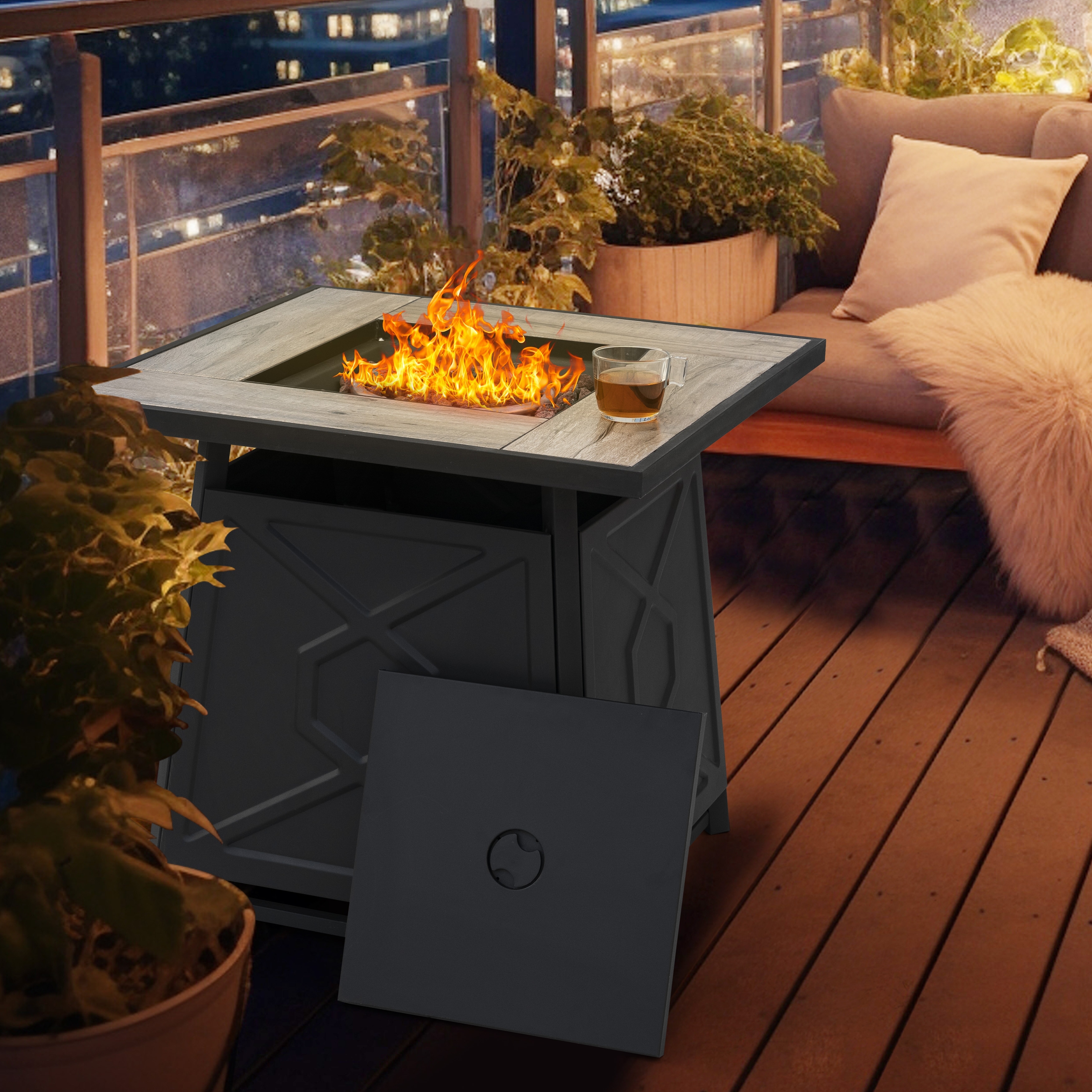 Nuu Garden Outdoor 28 Inch 50,000 BTU Propane Gas Fire Pit Table - 28 inches