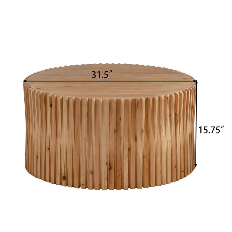 Charming Retro Cylindrical Coffee Table with Exquisite Relief Design for Various Rooms - Natural