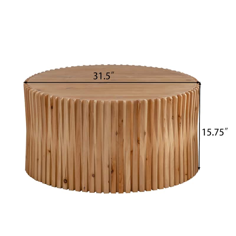 Cylindrical Coffee Table with Vertical Texture Relief Design