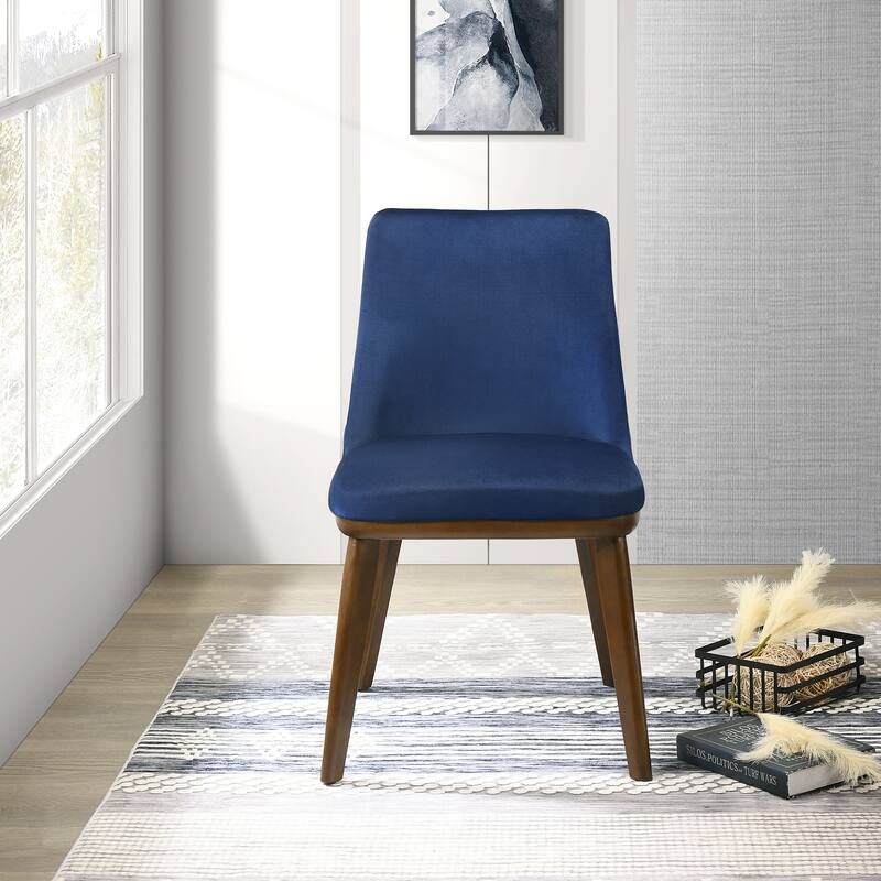 GDFStudio - Clove Mid-Century Modern Velvet Upholstery Dining Chair with Solid Wood Legs, Set of 2 - 23.6"H - Navy Blue