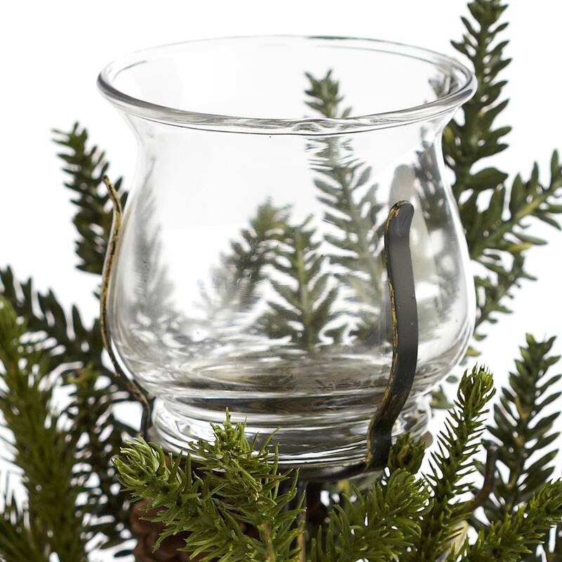 14" Poinsettia and Holly Berry Artificial Christmas Candelabrum