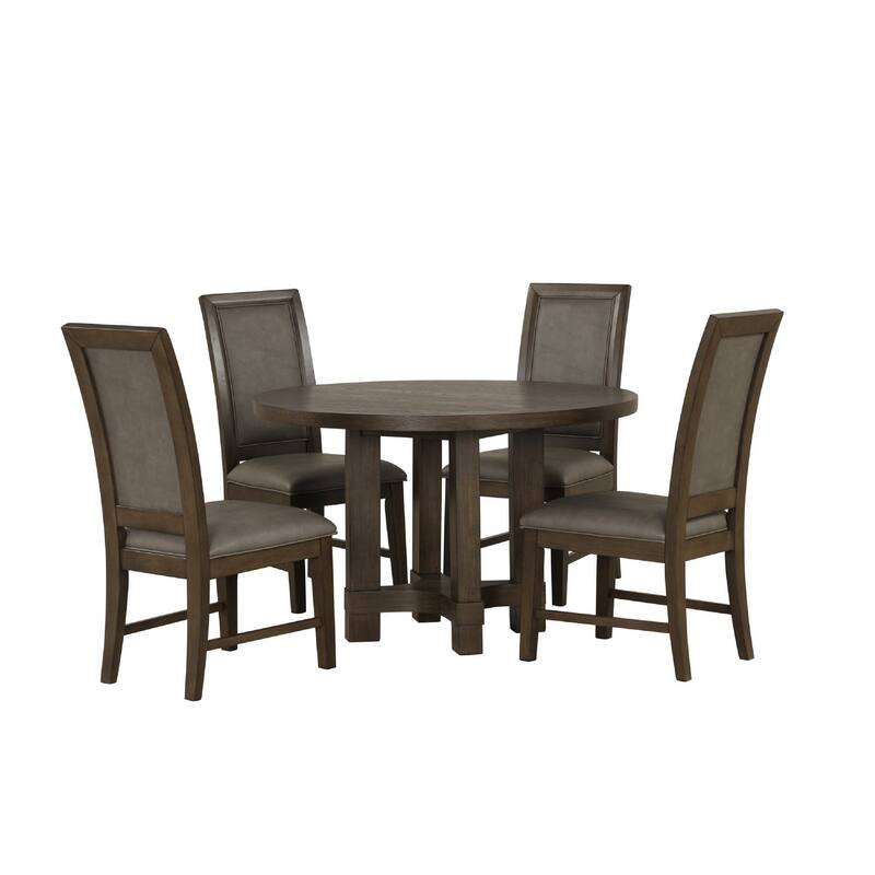 Cora 48 Inch Dining Table, Round Rubberwood Frame, Brown Ash Veneer