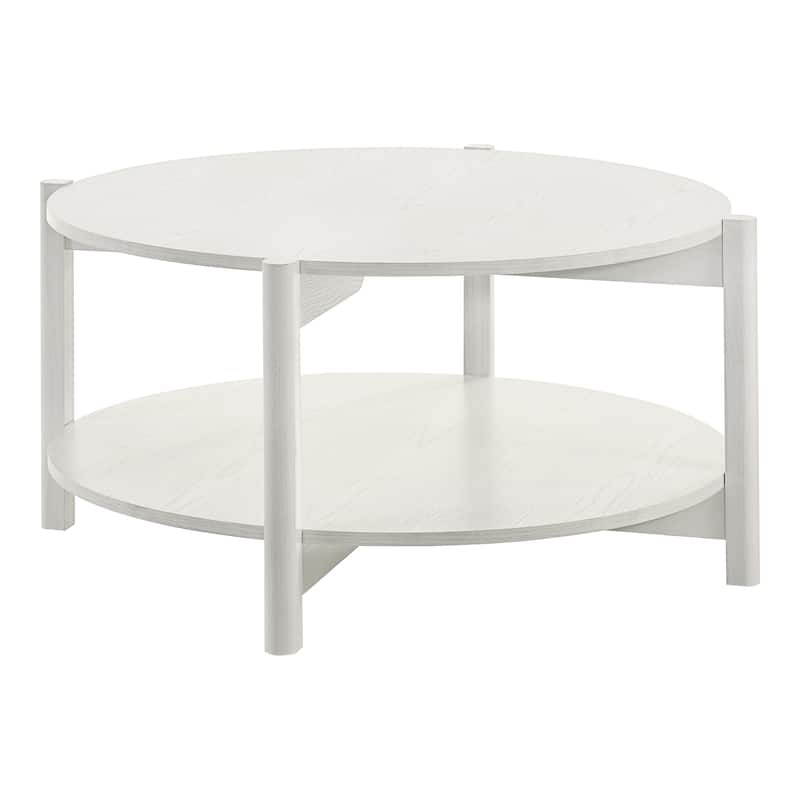 Furniture of America Rovion Round Wood Coffee Table with Open Bottom Shelf