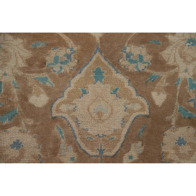 Hand Knotted Oriental 100% Wool Carpet Traditional Floral Brown Mashad Area Rug - 9' 0'' X 6' 0''