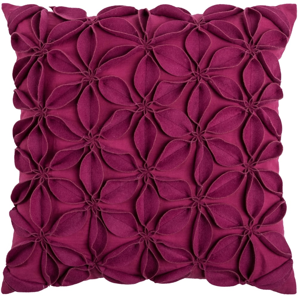 Rizzy Home Wool and Felt Floral Throw Pillow, 18x18