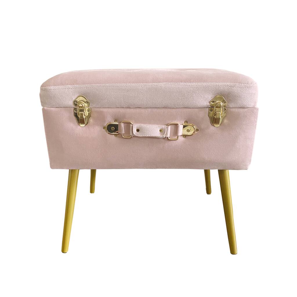 Modern Dove Rectangle Pink Velvet Storage Stool