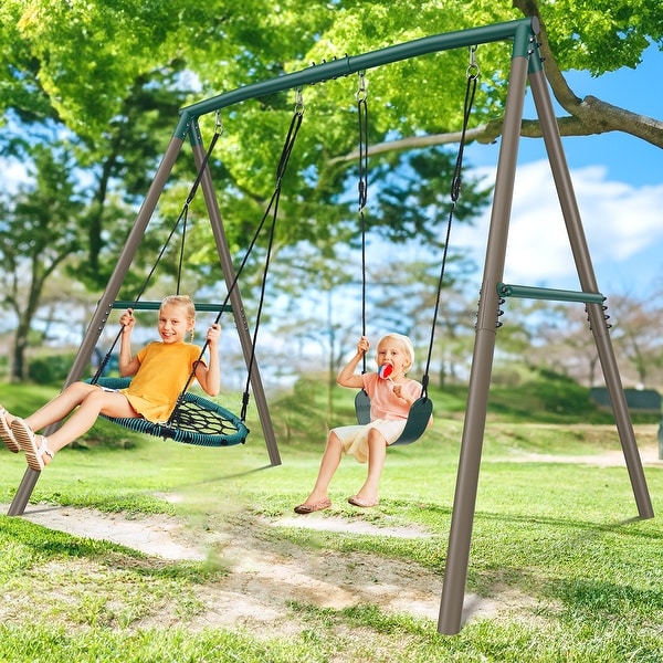 Hapfan 7.5ft Tall 500lbs Heavy Duty Swing Sets with Spider Swing