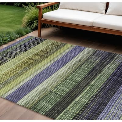 HomeRoots Striped Transitional Rectangle Outdoor Rug