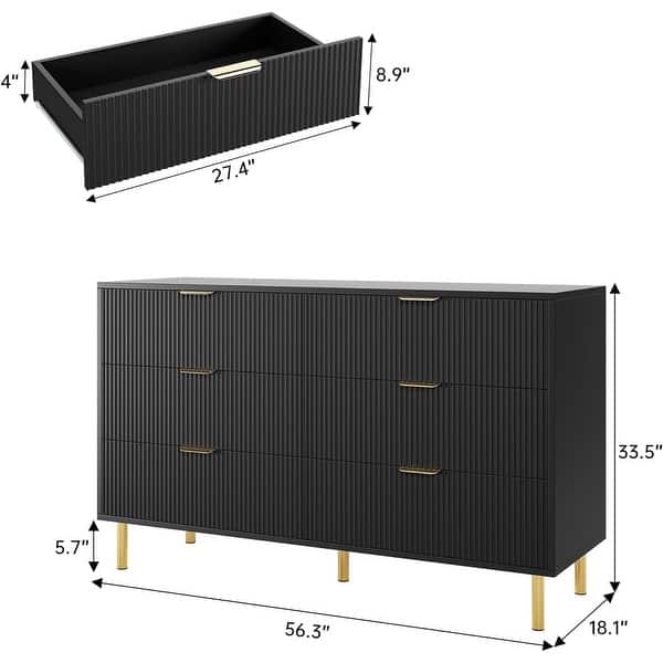dimension image slide 3 of 4, Modern 6 Drawer Dresser for Bedroom with Gold Handle and Large Drawer