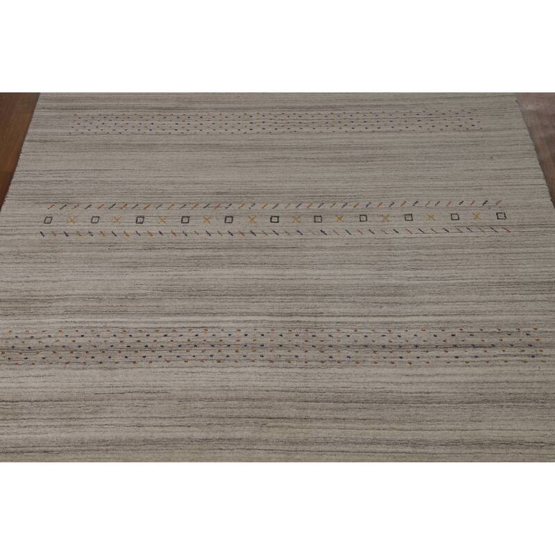 Hand Knotted Oriental 100% Wool Carpet Tribal Animal Pictorial Greys & Charcoal Gabbeh Area Rug - 8' 10'' X 6' 1''