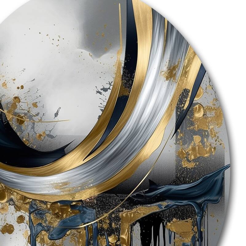 Designart "Shapes And Lines Abstract Marble V" Abstract Marble Metal Round Wall Art