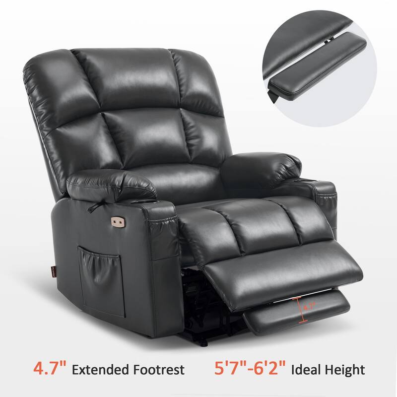 MCombo Large-Wide Lay Flat Dual Motor Power Lift Recliner Chair Sofa with Massage and Heat, Faux Leather R7688