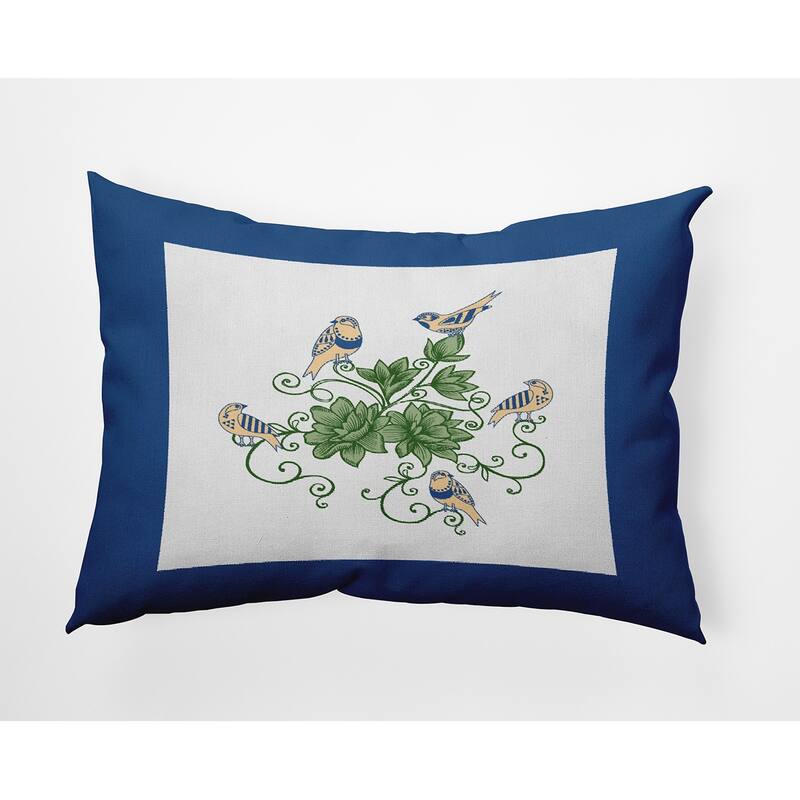 Birds And Flowers Decorative Throw Pillow - Nautical Navy - 14" x 20"