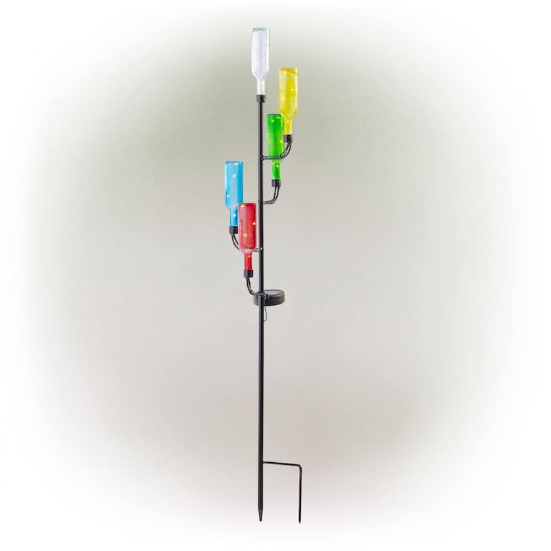Alpine Corporation 37" Tall Outdoor Solar Glass Bottle Tree Stake LED Solar Stake