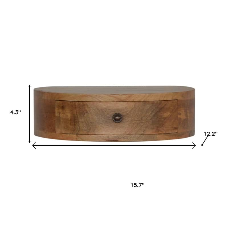 HomeRoots 16" Brown Solid Wood Round One Drawer Floating Nightstand